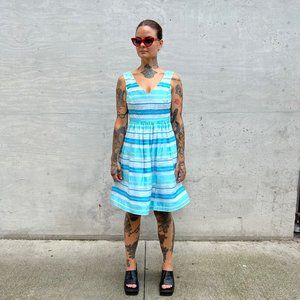 LILY PULITZER/Preowned Women's KIERA Turquoise & White Stripe Fit&Flare Dress 6